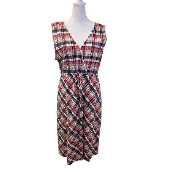 Eddie Bauer Mixed Plaid Sleeveless Faux Wrap Dress Size 14 - Picture 1 of 4